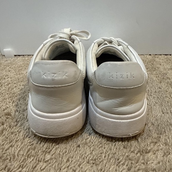 Kizik Shoes Mens Size 7.5 White Leather Hands Free Lace Comfort Casual Sneakers - Picture 4 of 10